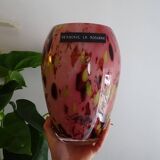 La rochere glassware vase in pink and multi-colored multi-layered glass signed