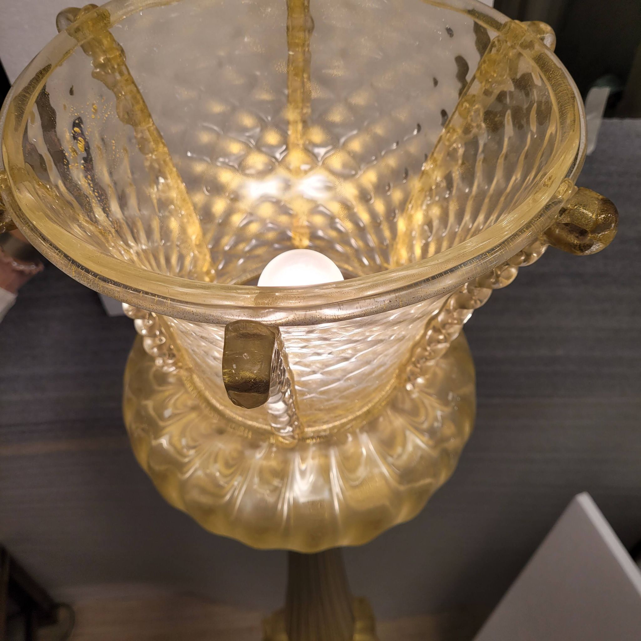 Magpie lamp, Murano crystal and gold powder, Barovier & Toso, 50's