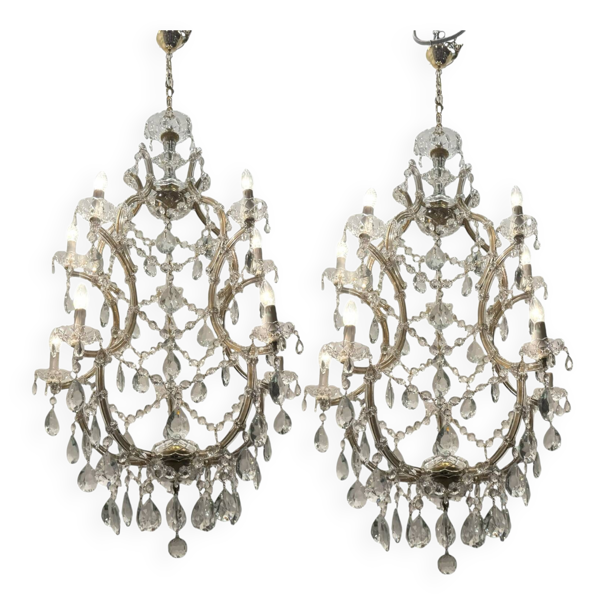 Lot de 2 grands lustres en cristal de Murano