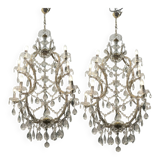 Large Crystal Murano Glass Chandeliers Set of 2
