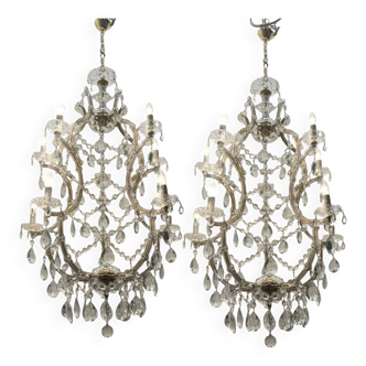 Large Crystal Murano Glass Chandeliers Set of 2