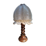 Solid wood lamp turn and cotton crochet day offal 1960/70