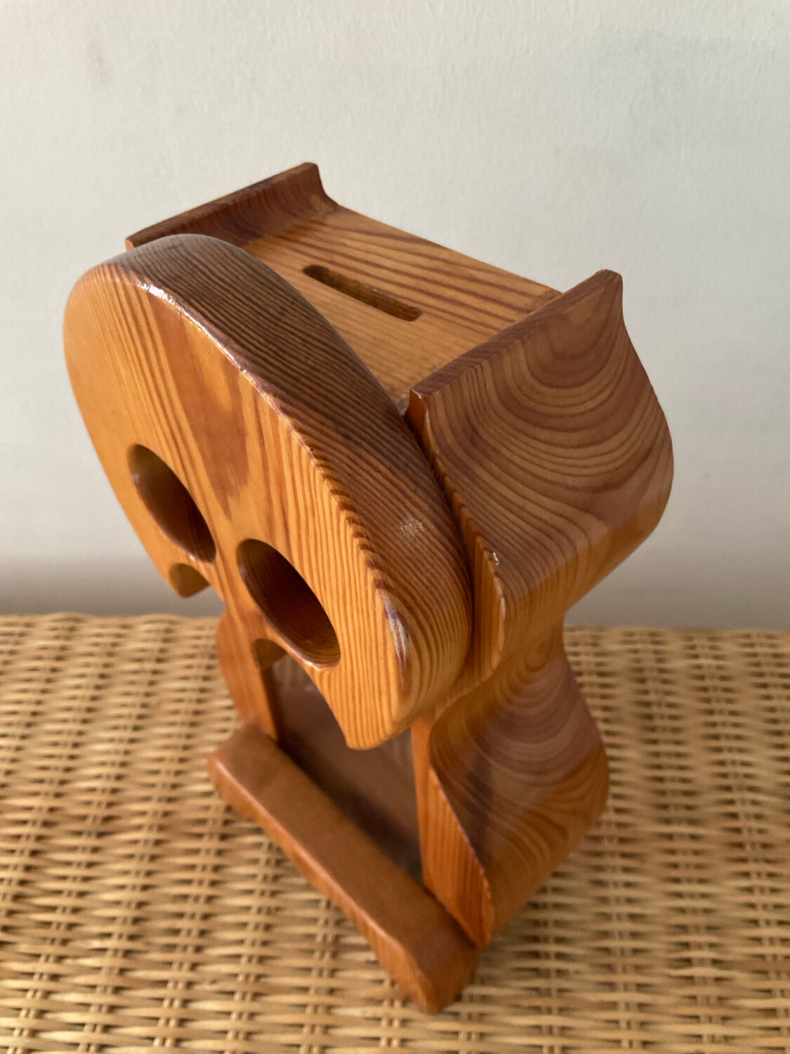 Vintage owl money box in solid pine