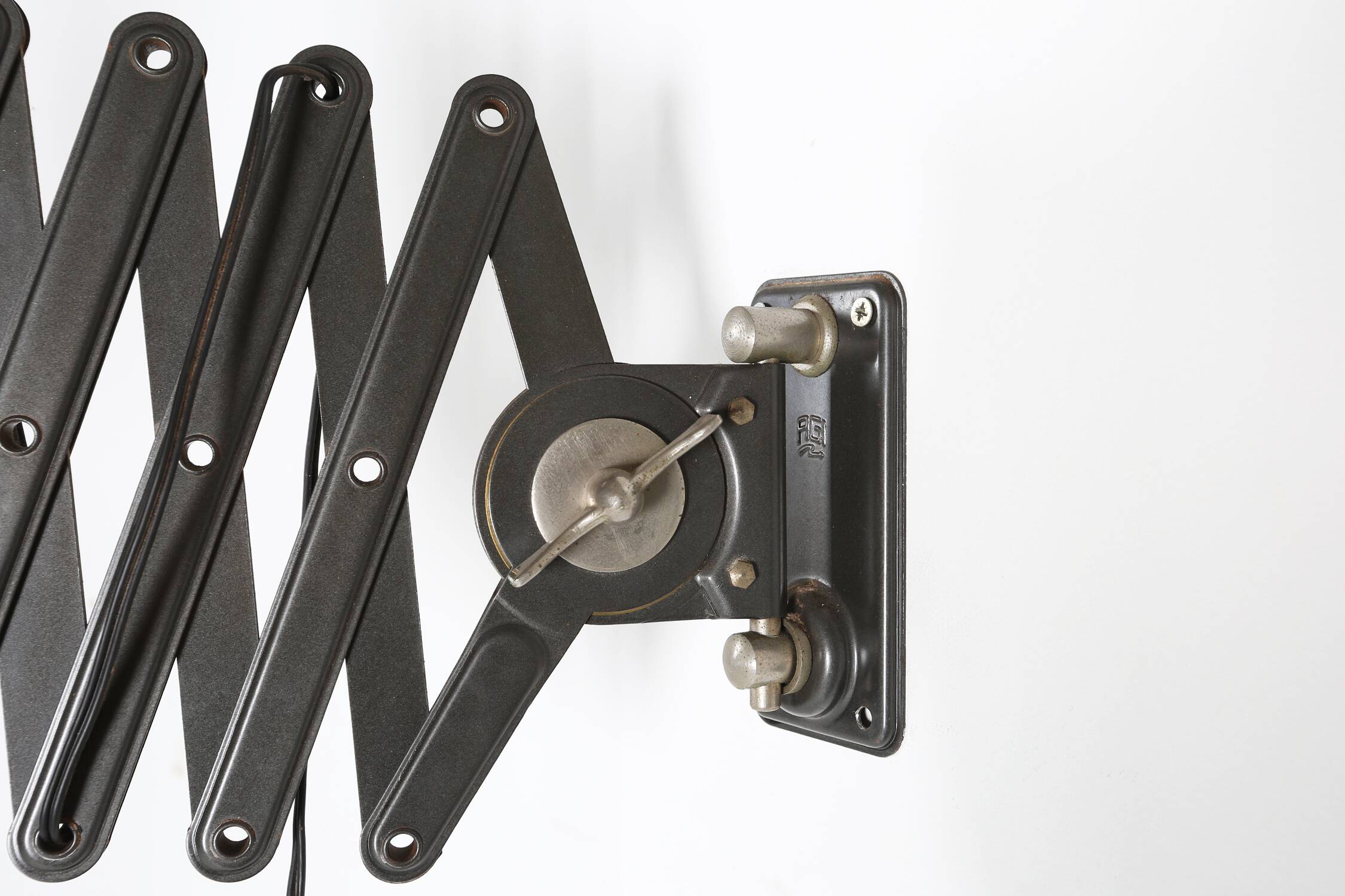 Bauhaus black metal agi belgium scissor wall lamp ca. 1920