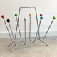 Colourful vintage chrome wire metal magazine rack, Mid Century atomic sputnik magazine stand
