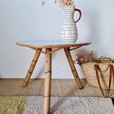 Tripod coffee table – Rattan & Bamboo – Sky blue top – Vintage 60s