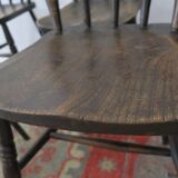 Lot de 4 chaises de salle à manger anciennes en chêne patiné, XIXe siècle