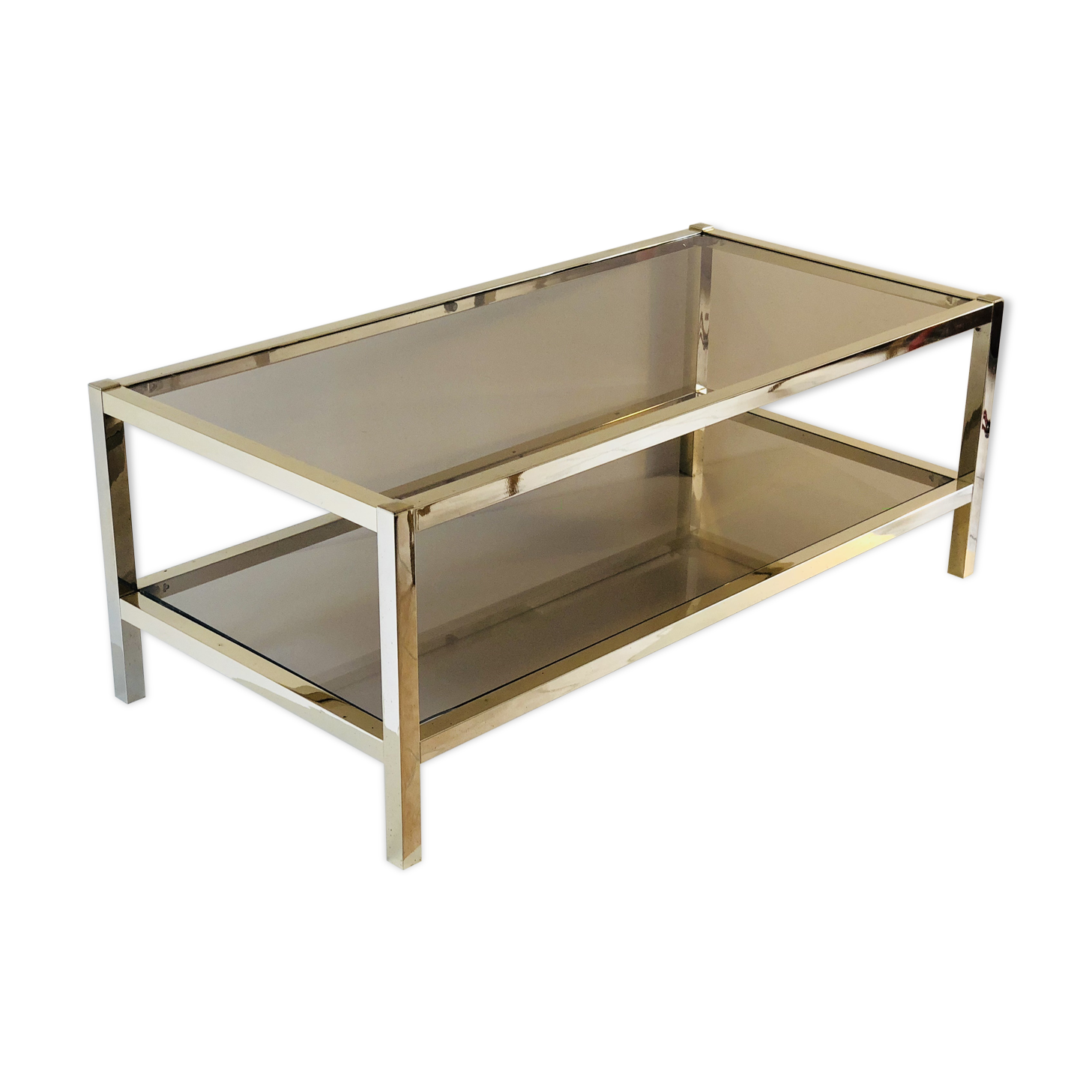 Table low brass and smoked glass 1950