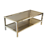 Table low brass and smoked glass 1950