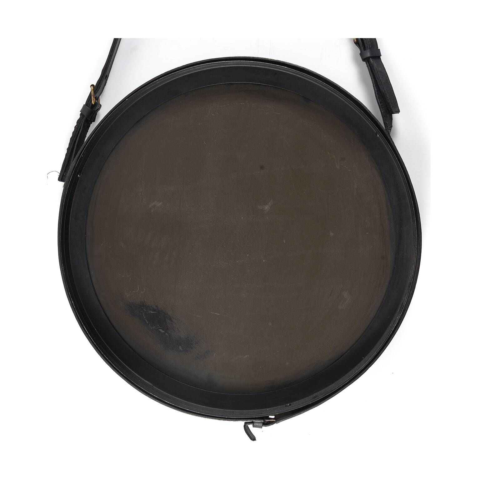 Leather strap mirror attributed to Jacques Adnet, France, 1960s.