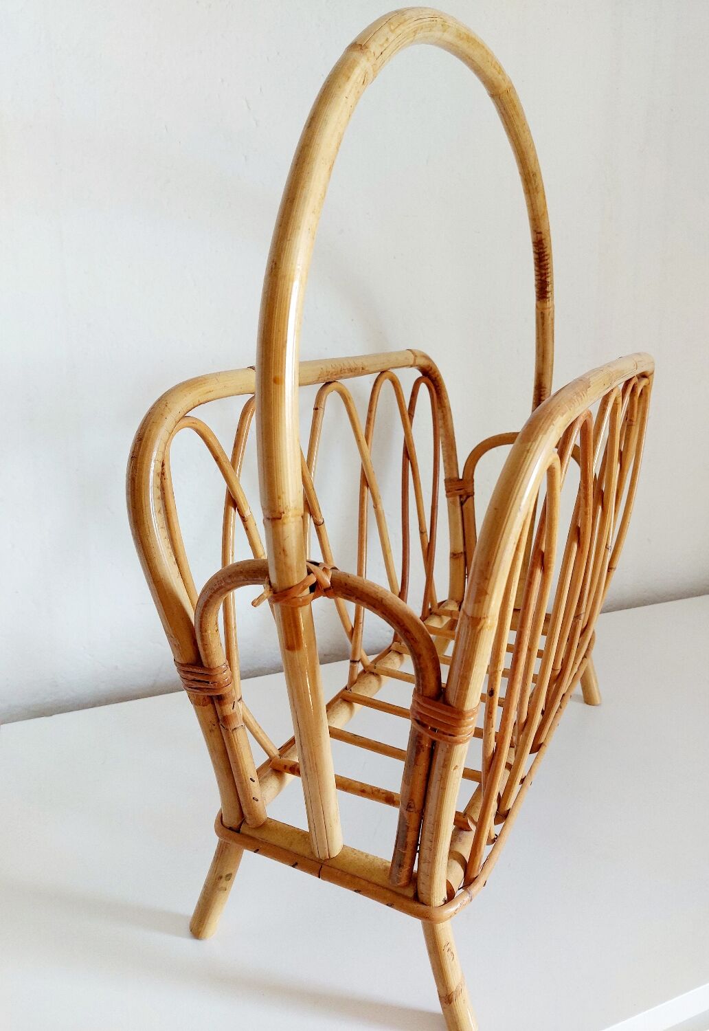 Vintage rattan magazine holder