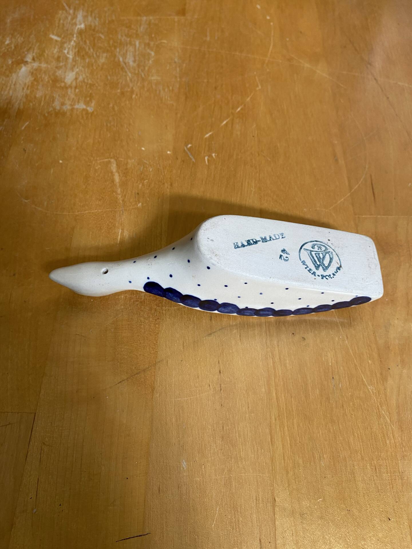 Vintage White & Blue Porcelain Goose-Shaped Kitchen Spoon Poland