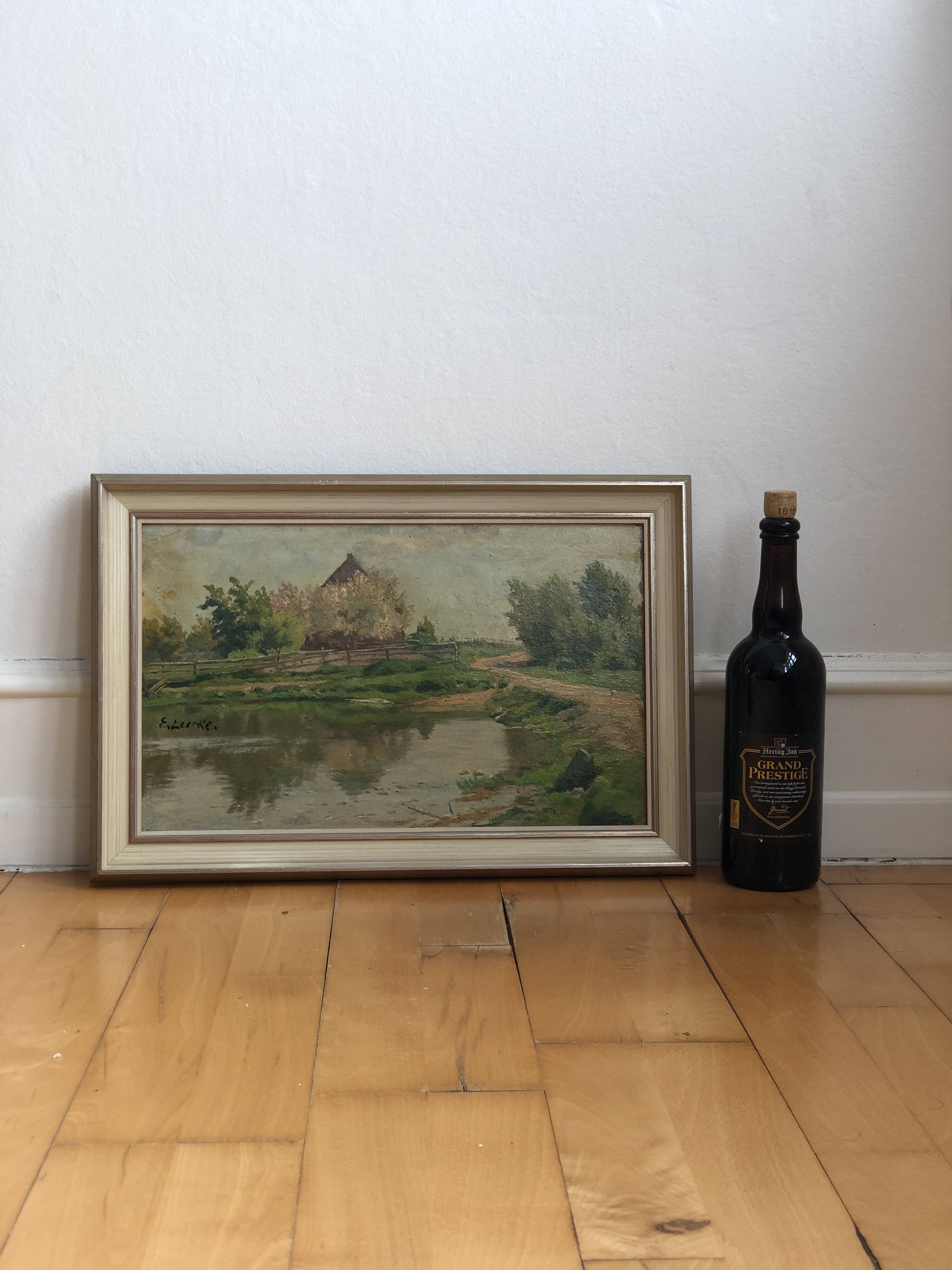 Vintage Original Landscape Oil Painting: Countryside Cottage Art