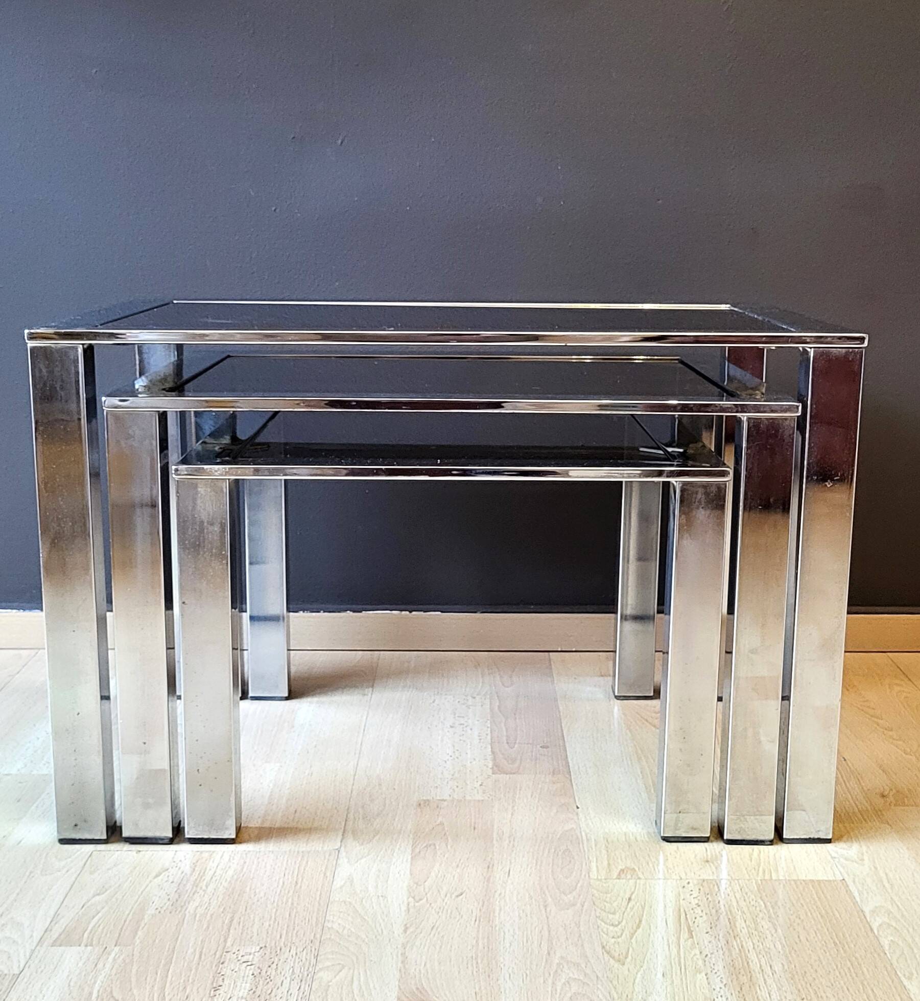3 Chrome Coffee Tables Design 70s' Italy