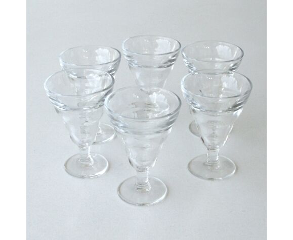 6 verres à pieds anciens de bistrot petit blanc ou blanc limé - duralex france