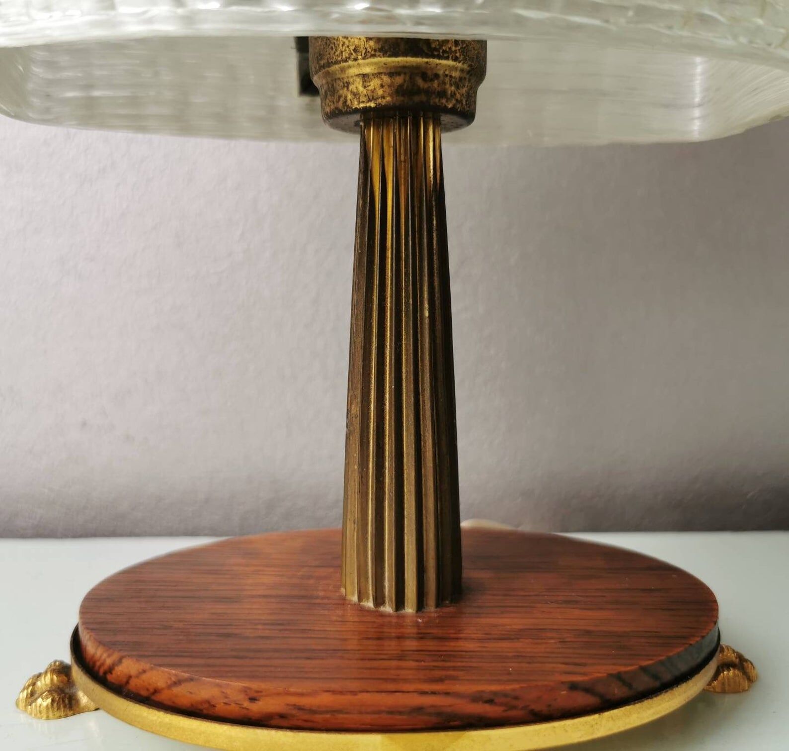 Vintage table lamp with 70s plastic hood