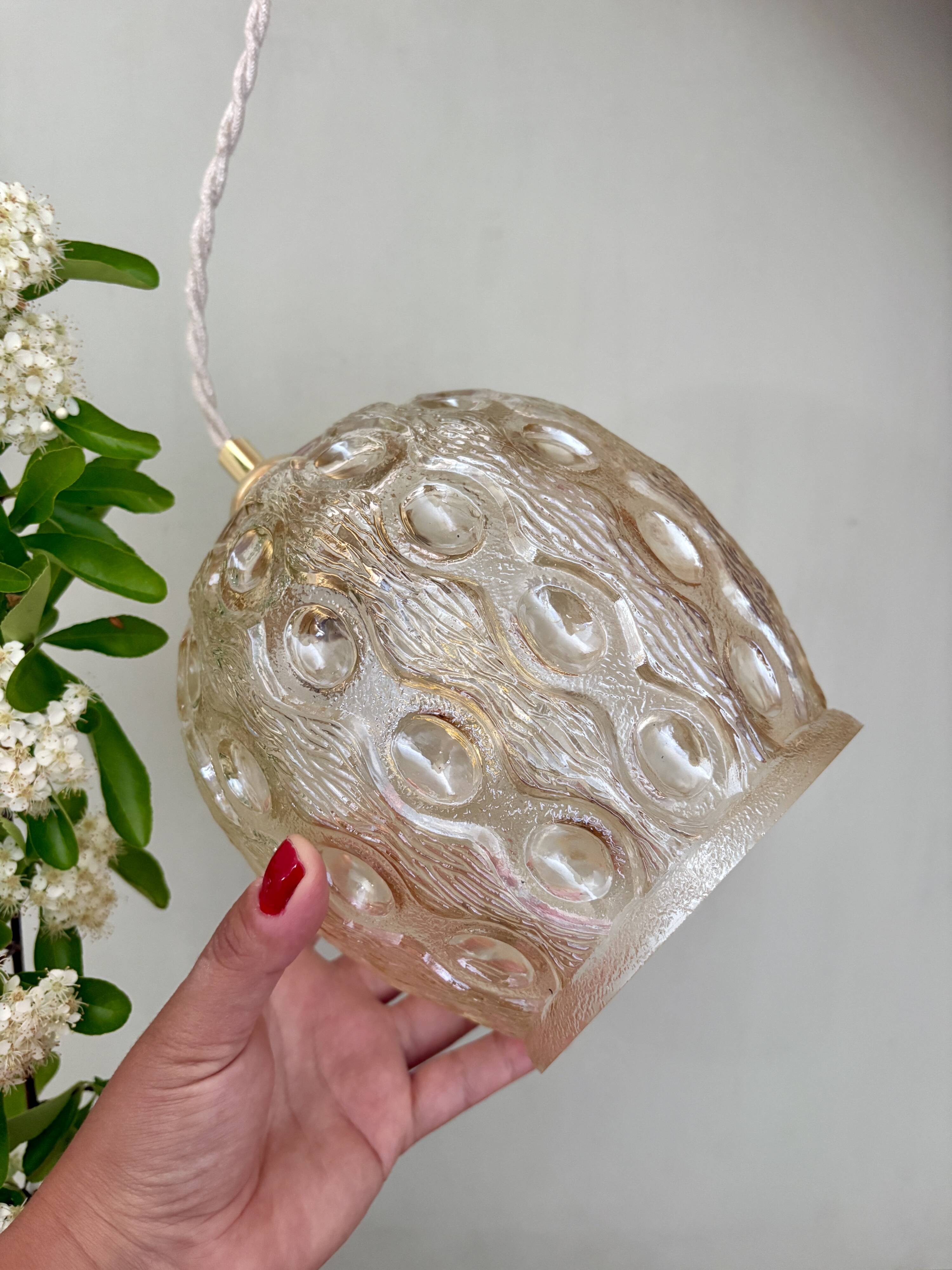 Vintage amber glass globe pendant light