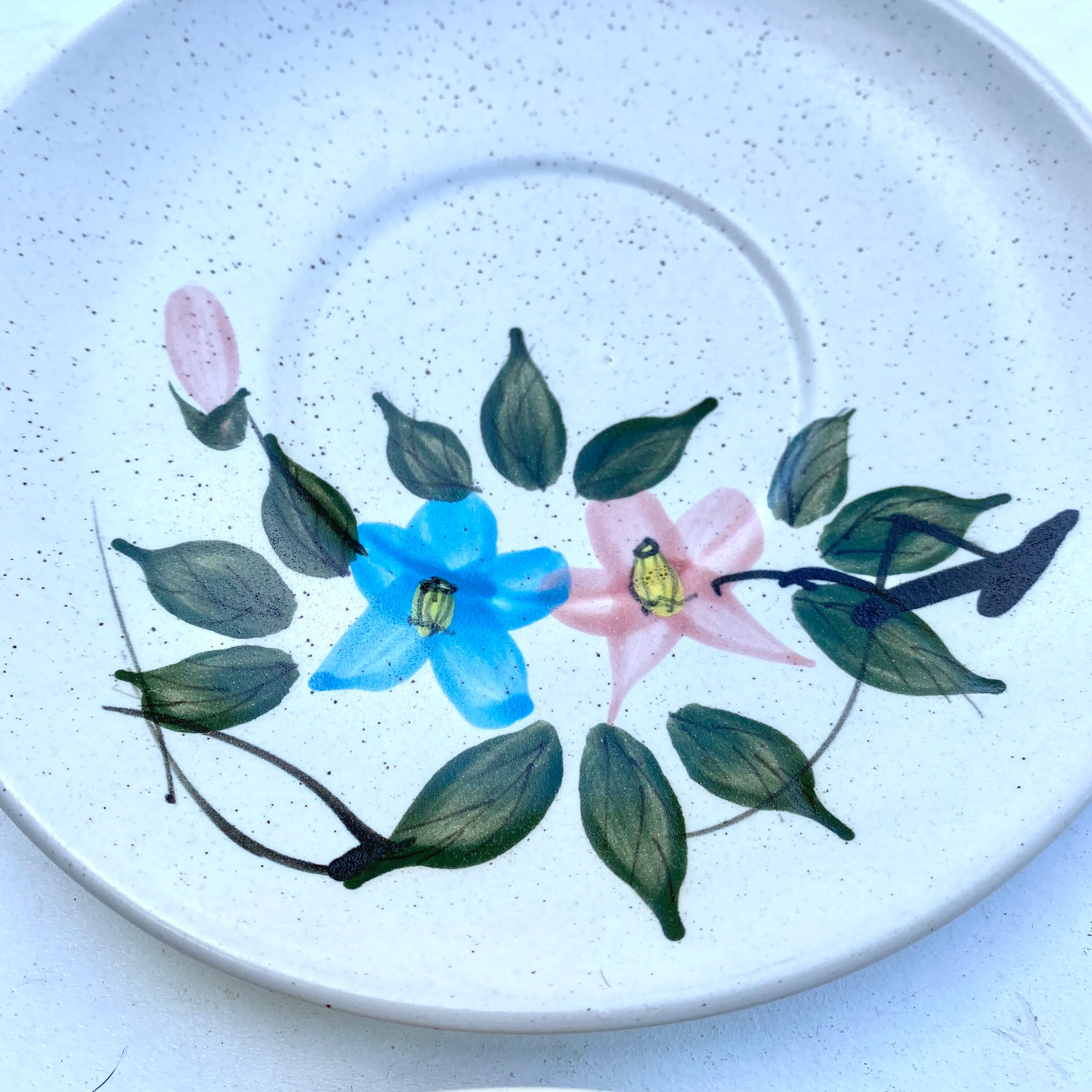 Stoneware dessert plates with floral decoration