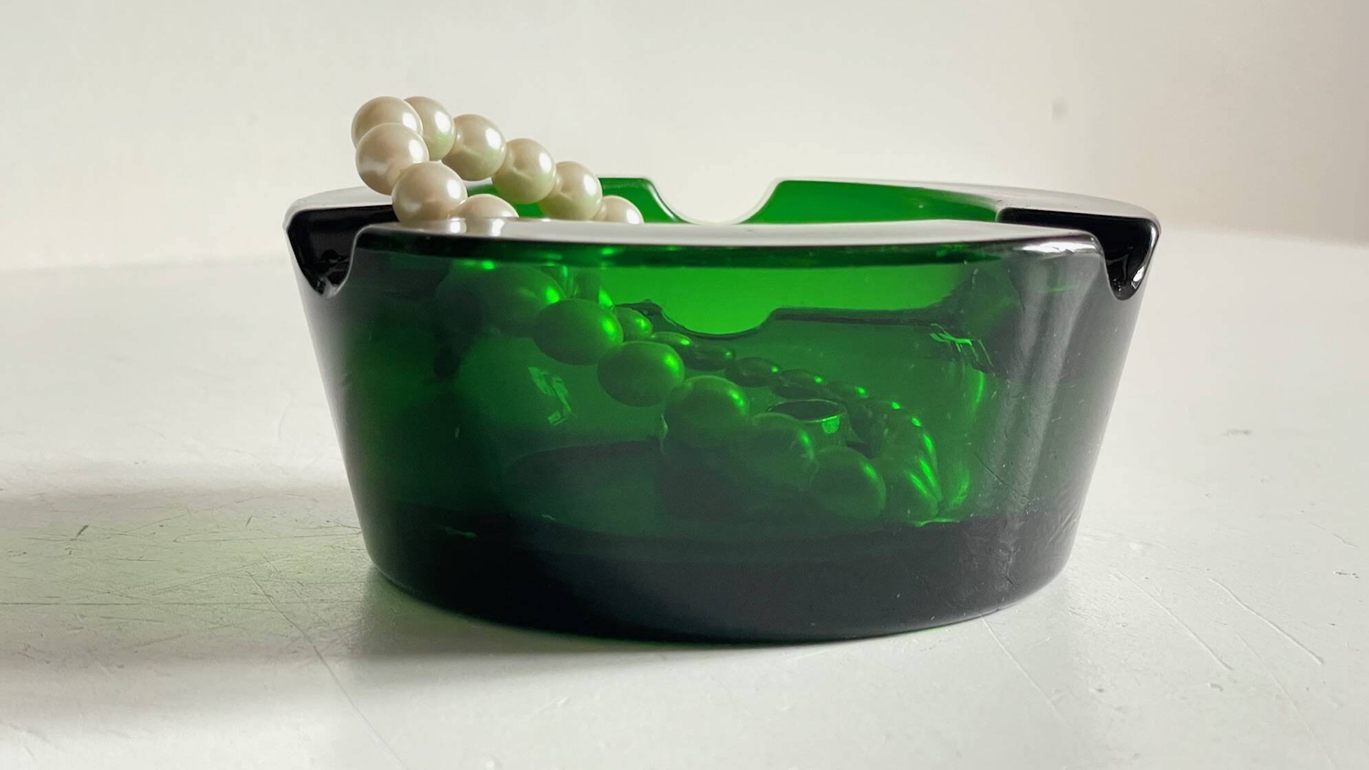 ASH TRAY Green Glass Vintage
