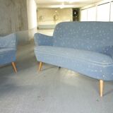 Set sofa and 2 armchairs vintage 50/60s organic fabrics vintage original