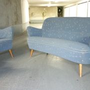 Set sofa and 2 armchairs vintage 50/60s organic fabrics vintage original