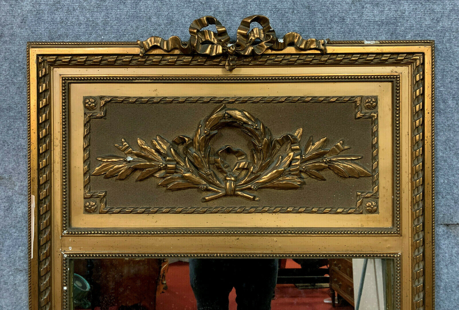 Louis XVI gilded wood trumeau mirror circa 1900-1920