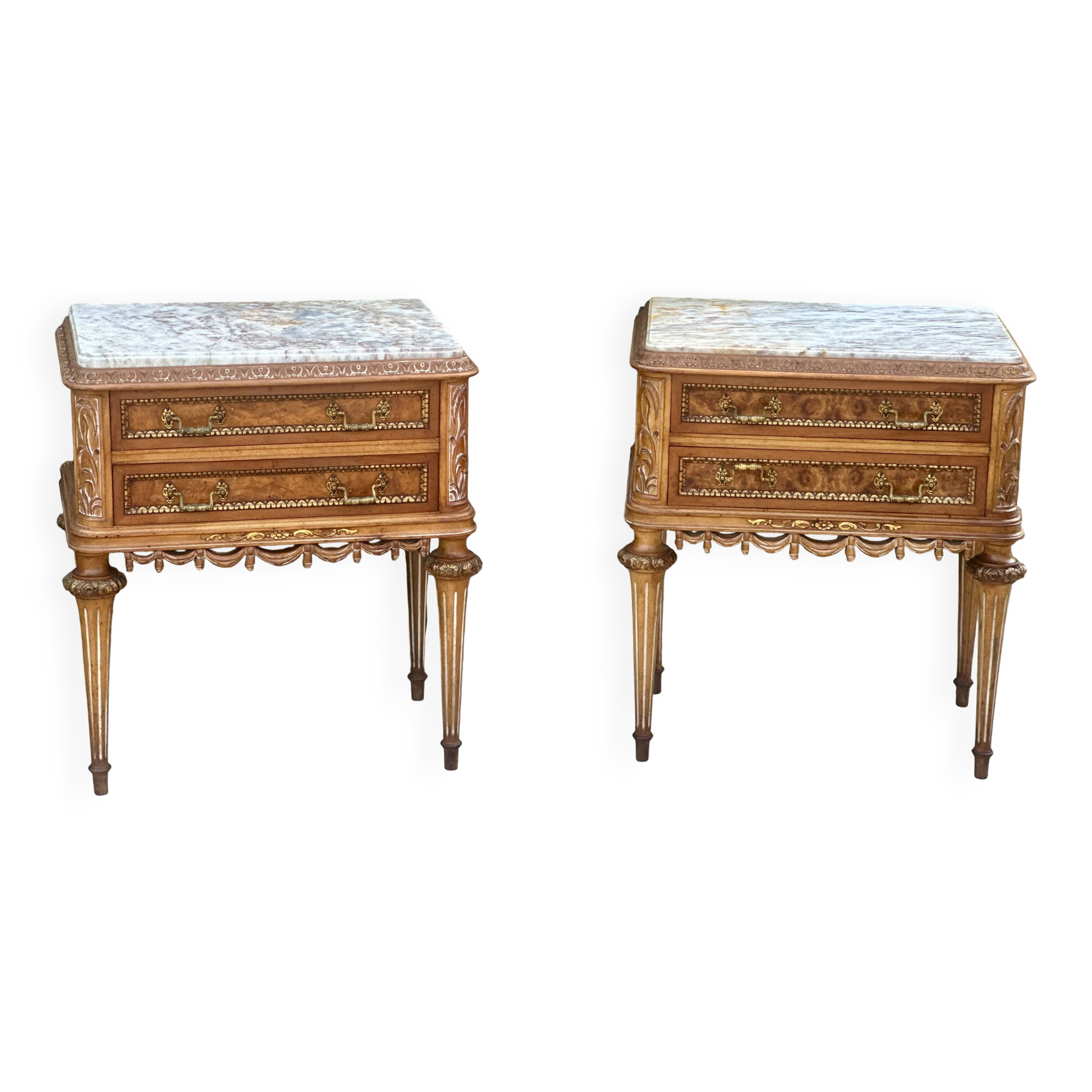 Paire de commodes ou chevets en Loupe de bois Époque XX eme siècle