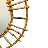 1950s French Rattan Round Mirror