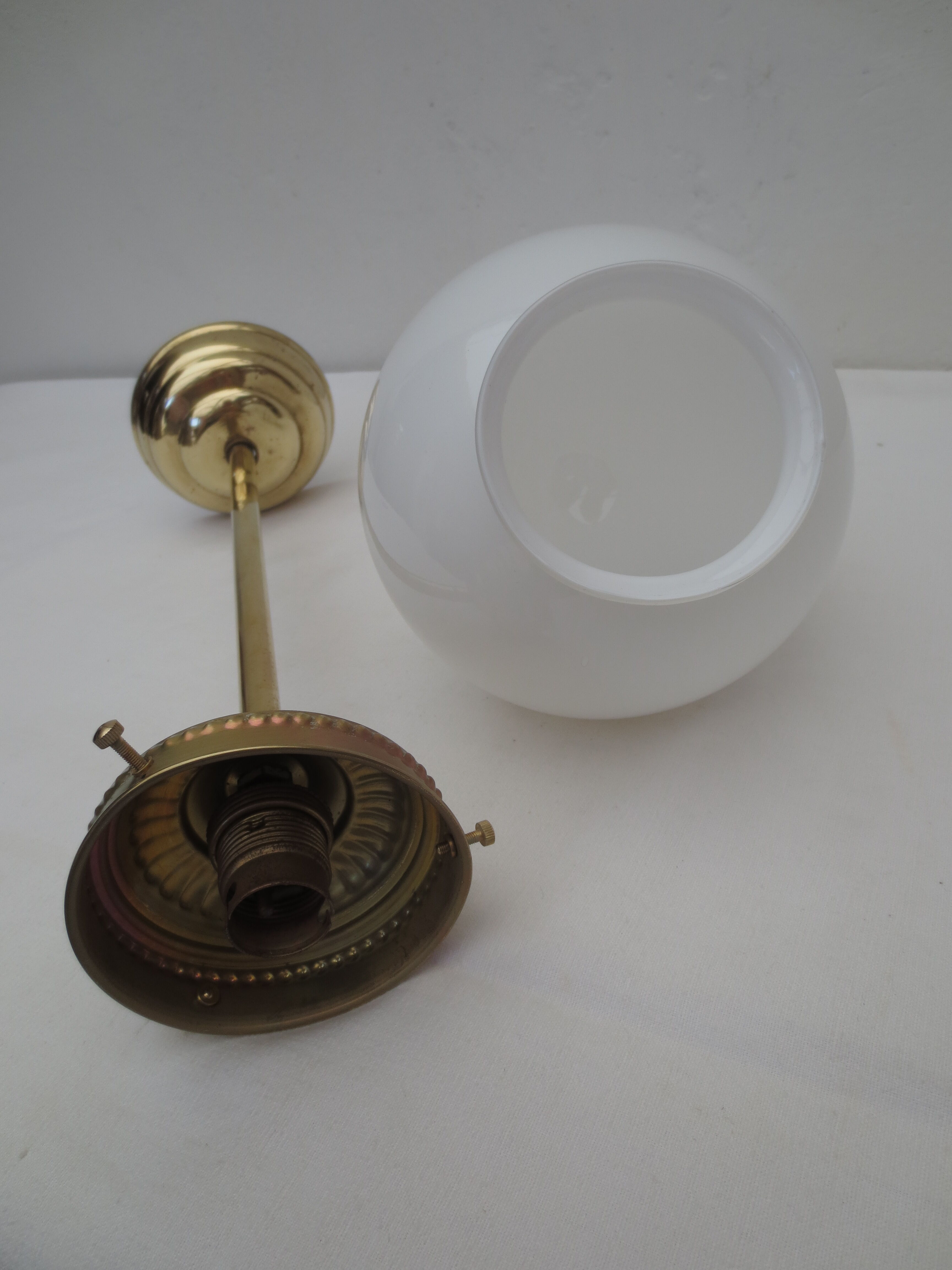 brass and white opaline hanging