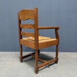 Set of two Dutch oak armchairs with rush seats