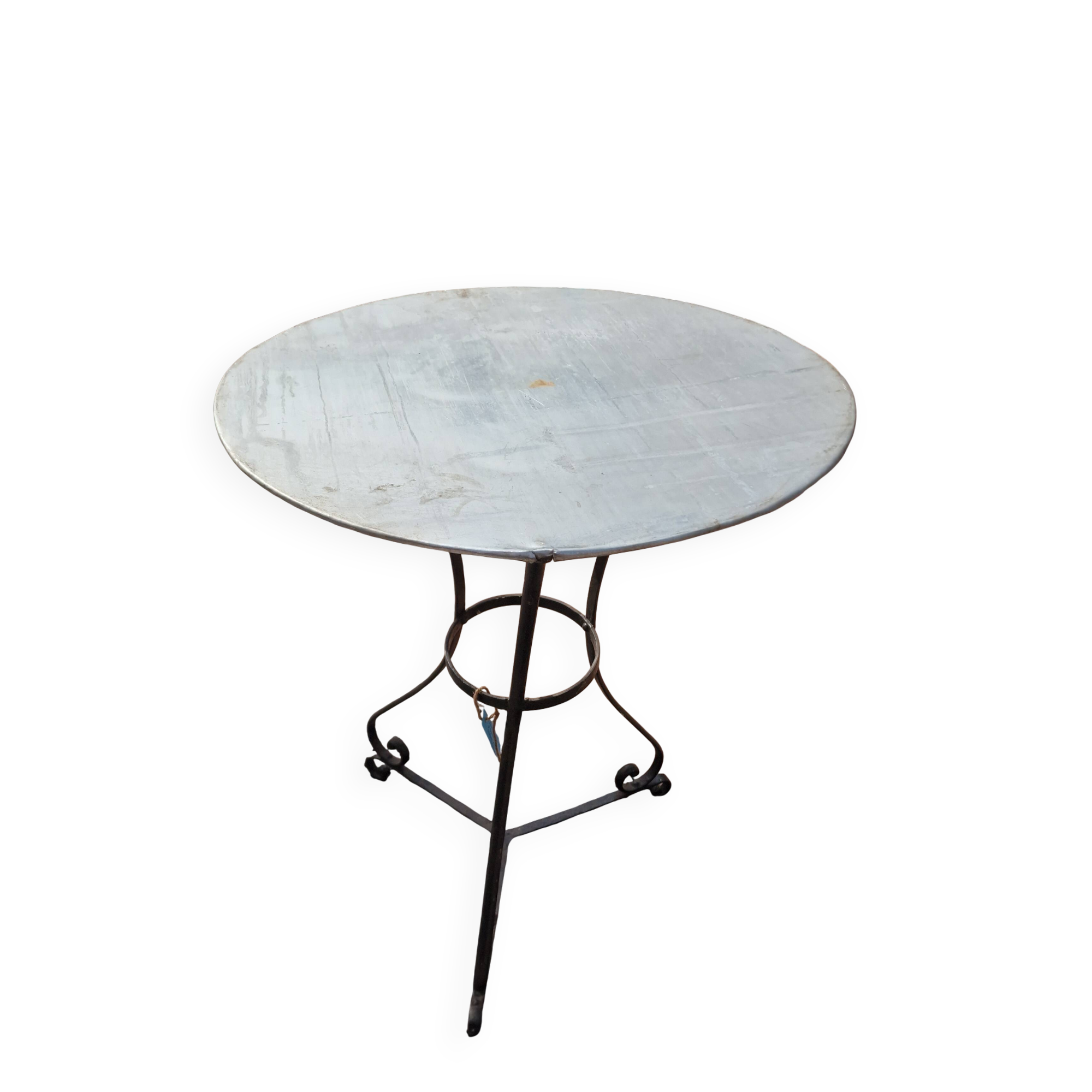 Round wrought iron and zinc bistro table