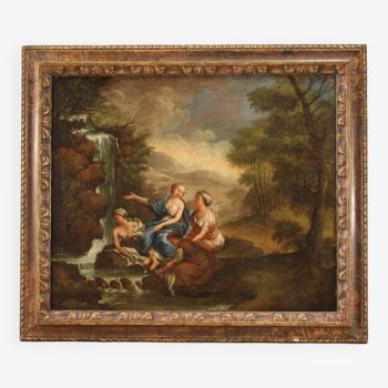 Tableau italien du XVIIIe siècle huile sur toile, le bain de Diane