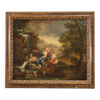 Tableau italien du XVIIIe siècle huile sur toile, le bain de Diane