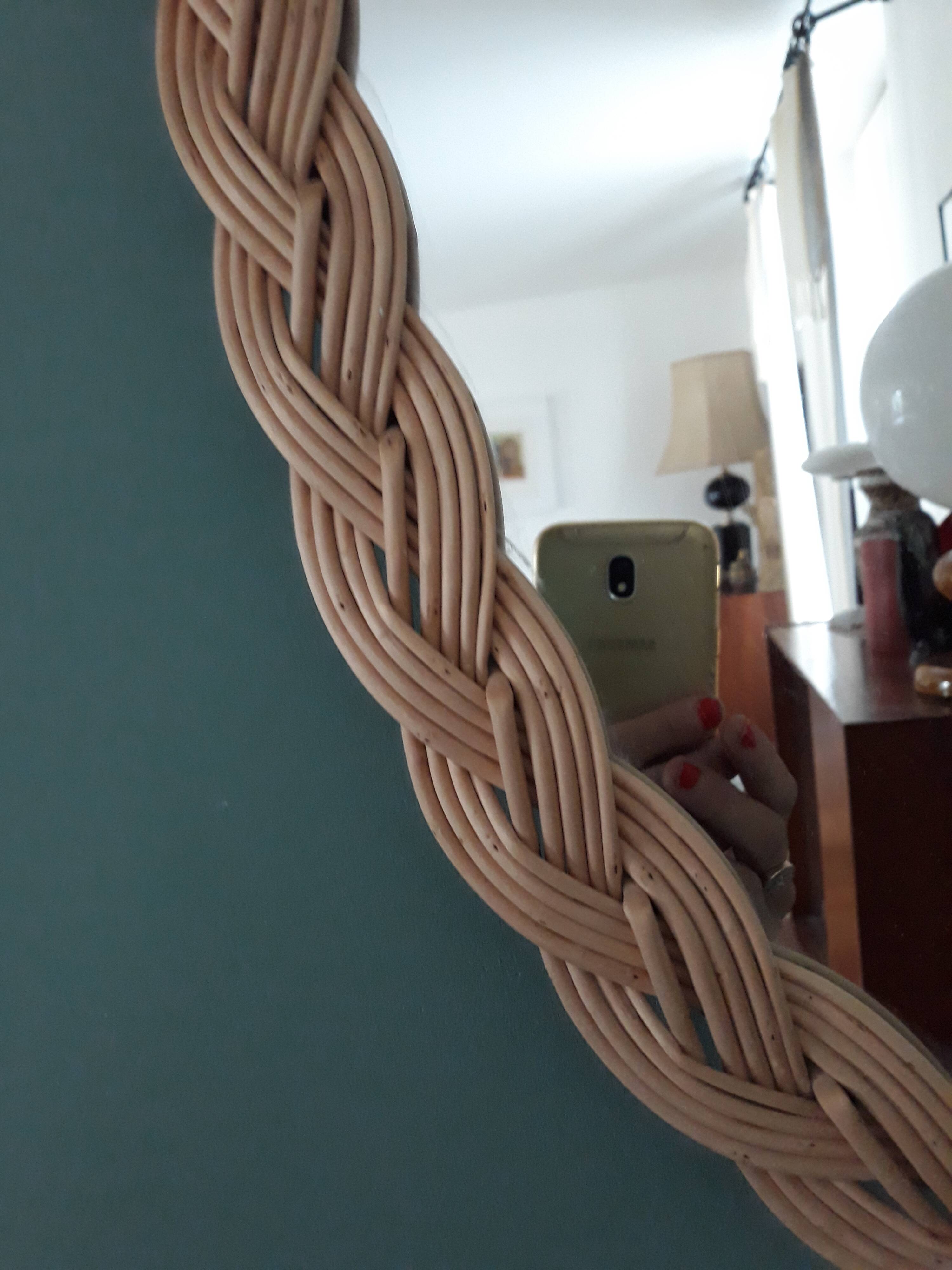 Large oval mirror vintage rattan 75x40cm