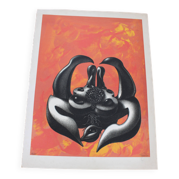Screen print poster Mujer by the artist Ramon Alejandro, numbered 48/60.