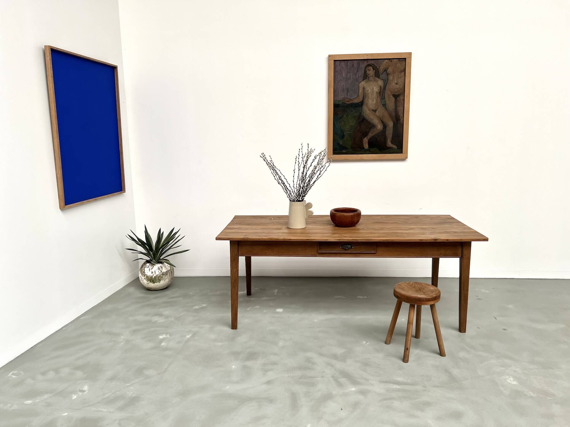 1950s farmhouse table, oak and pine