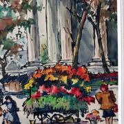 André Duculty (1912-1990) Watercolor on paper "The flower market of the Madeleine in Paris" Signed