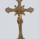 Ornate engraved brass crucifix, Christian cross, Jesus Christ.