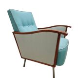 Paire de fauteuils modernes et vintage du milieu du siècle, structure en bois et tubulaire, années 1960, Hongrie