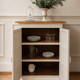Meuble, buffet peint en beige, plateau en bois brut