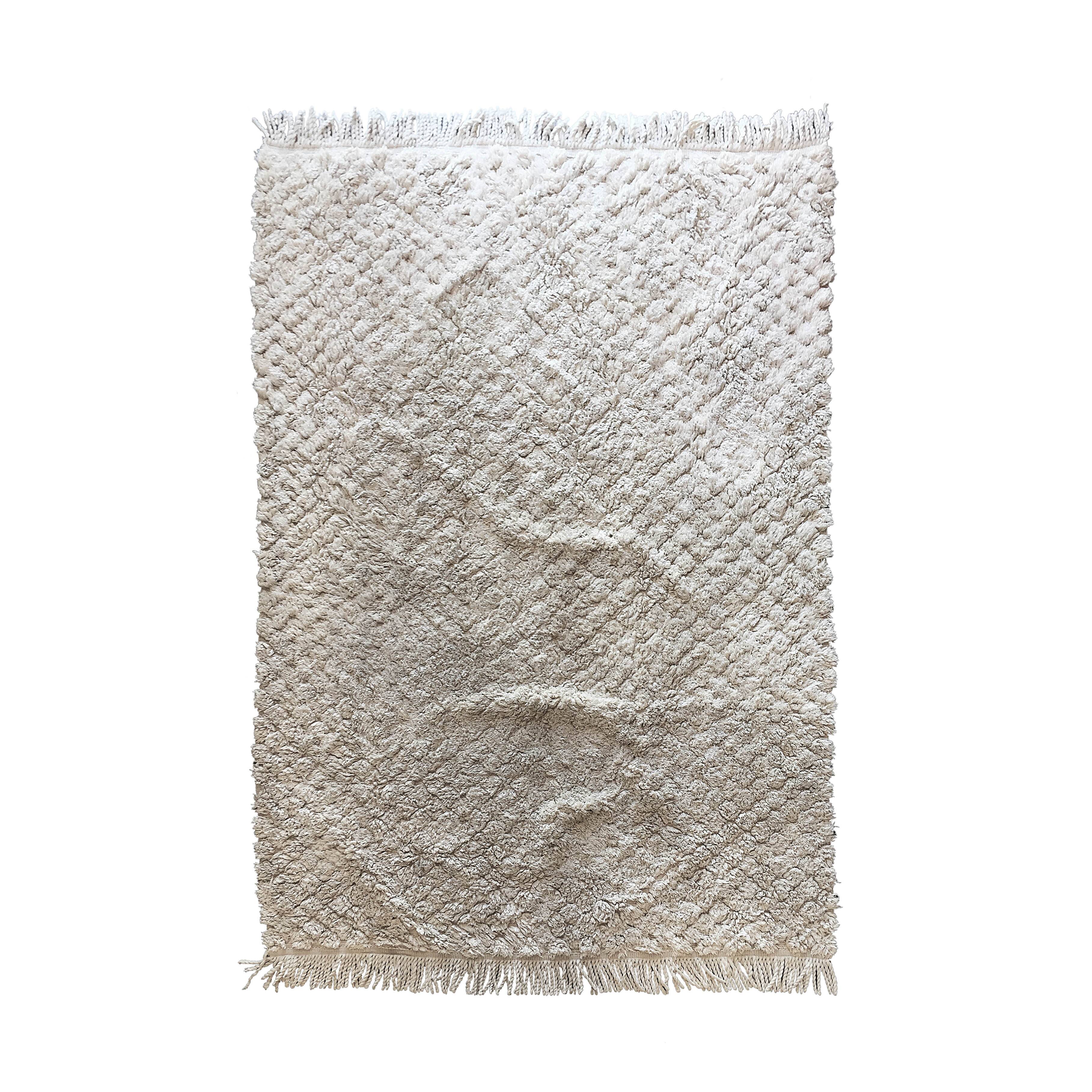 Vintage Off White Diamond Shapes Cotton Rug Scandinavian Midcentury Berber Style