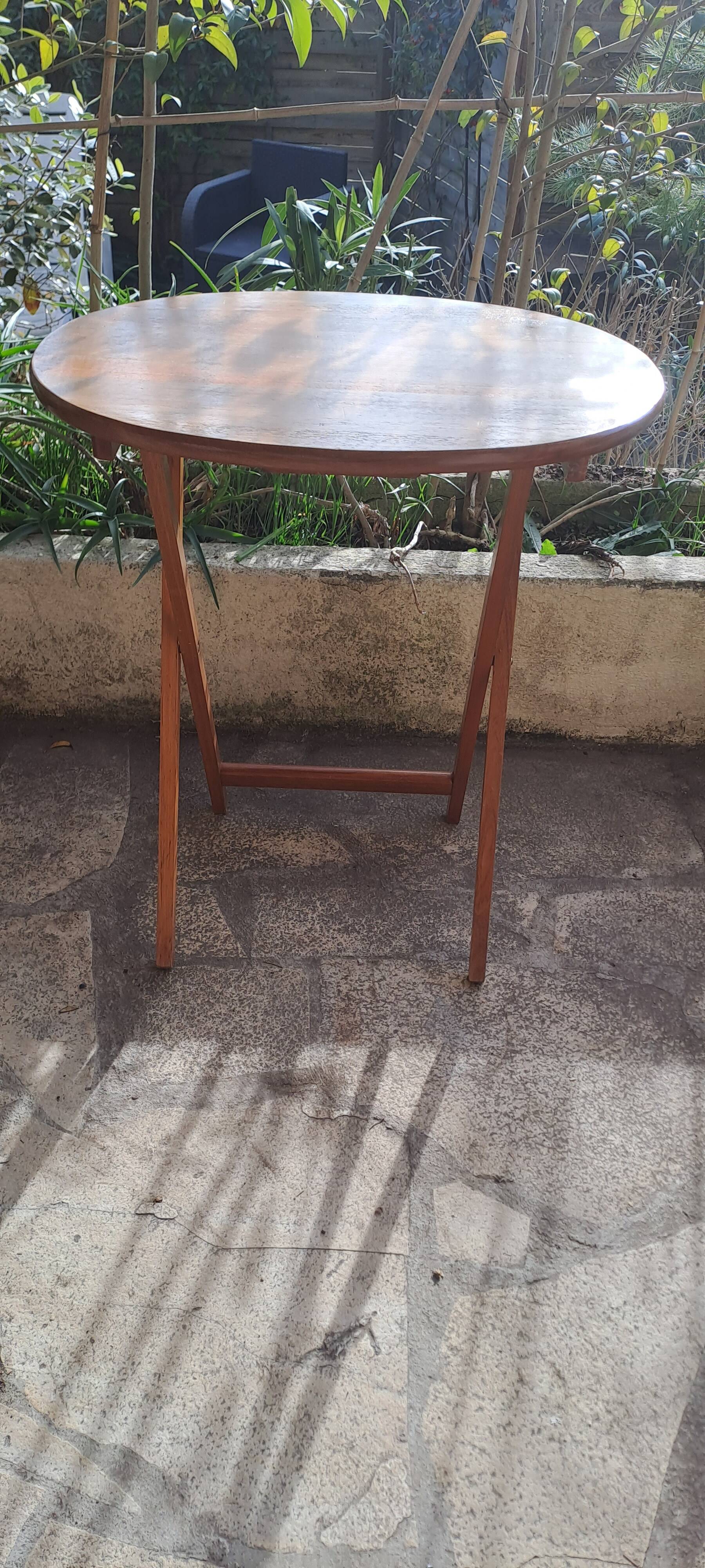 Oval teak wooden folding boat table 1970 Wooden side table sold individually