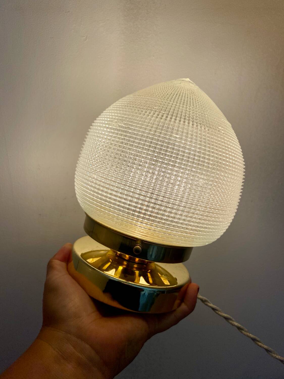 Vintage globe table lamp in holophane glass