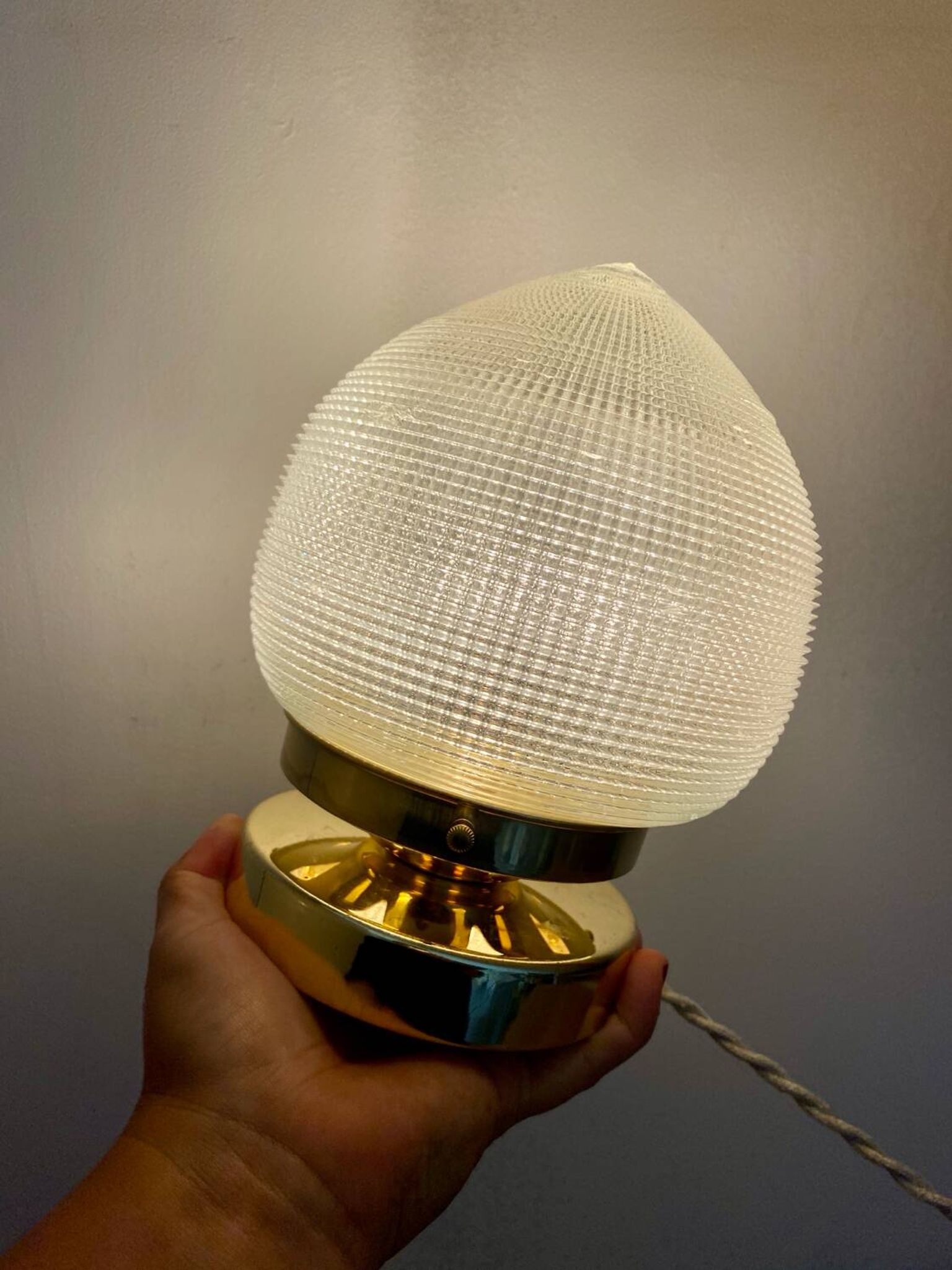 Vintage globe table lamp in holophane glass