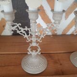 Pair candlesticks candlesticks 3 fires patina linen