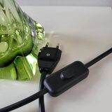 Lampe en cristal Val Saint Lambert à pied tourné, couleur verte, Belgique