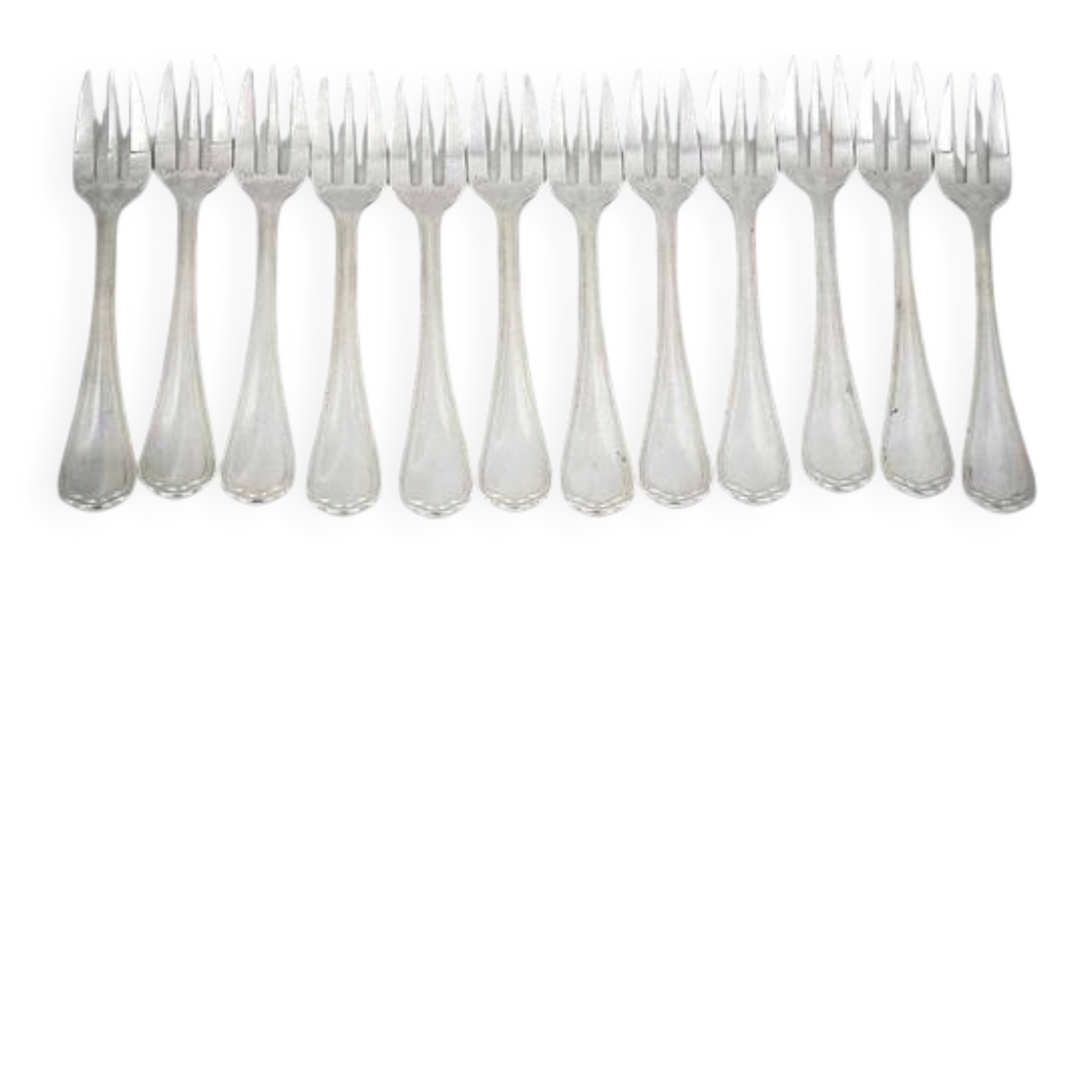 Christofle Spatours, 12 cake forks, silver-plated, excellent condition.