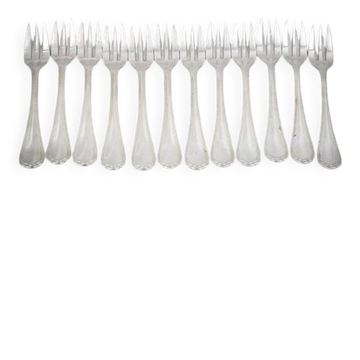 Christofle Spatours, 12 cake forks, silver-plated, excellent condition.