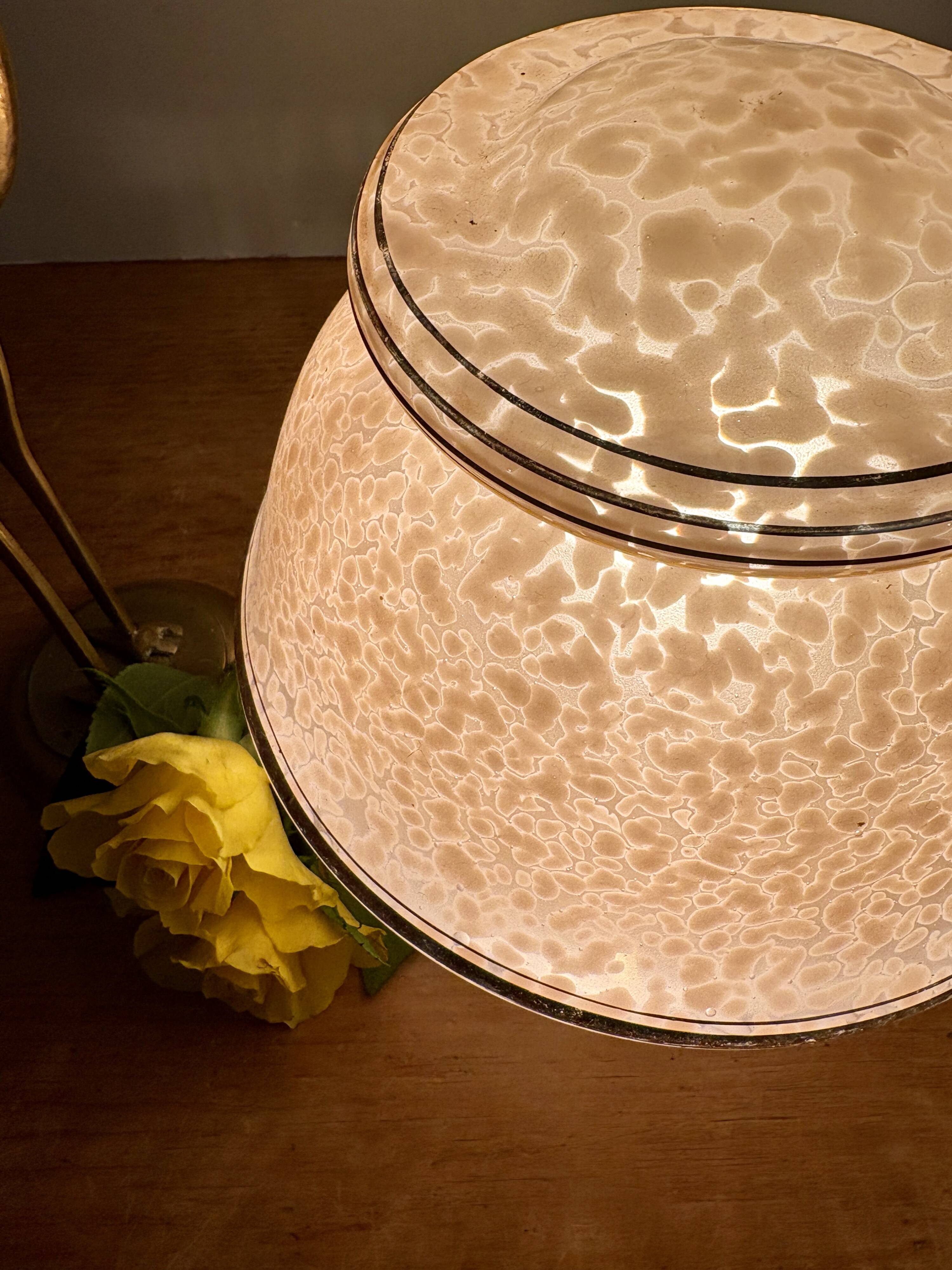 Antique art deco globe table lamp in pink and gold Clichy glass