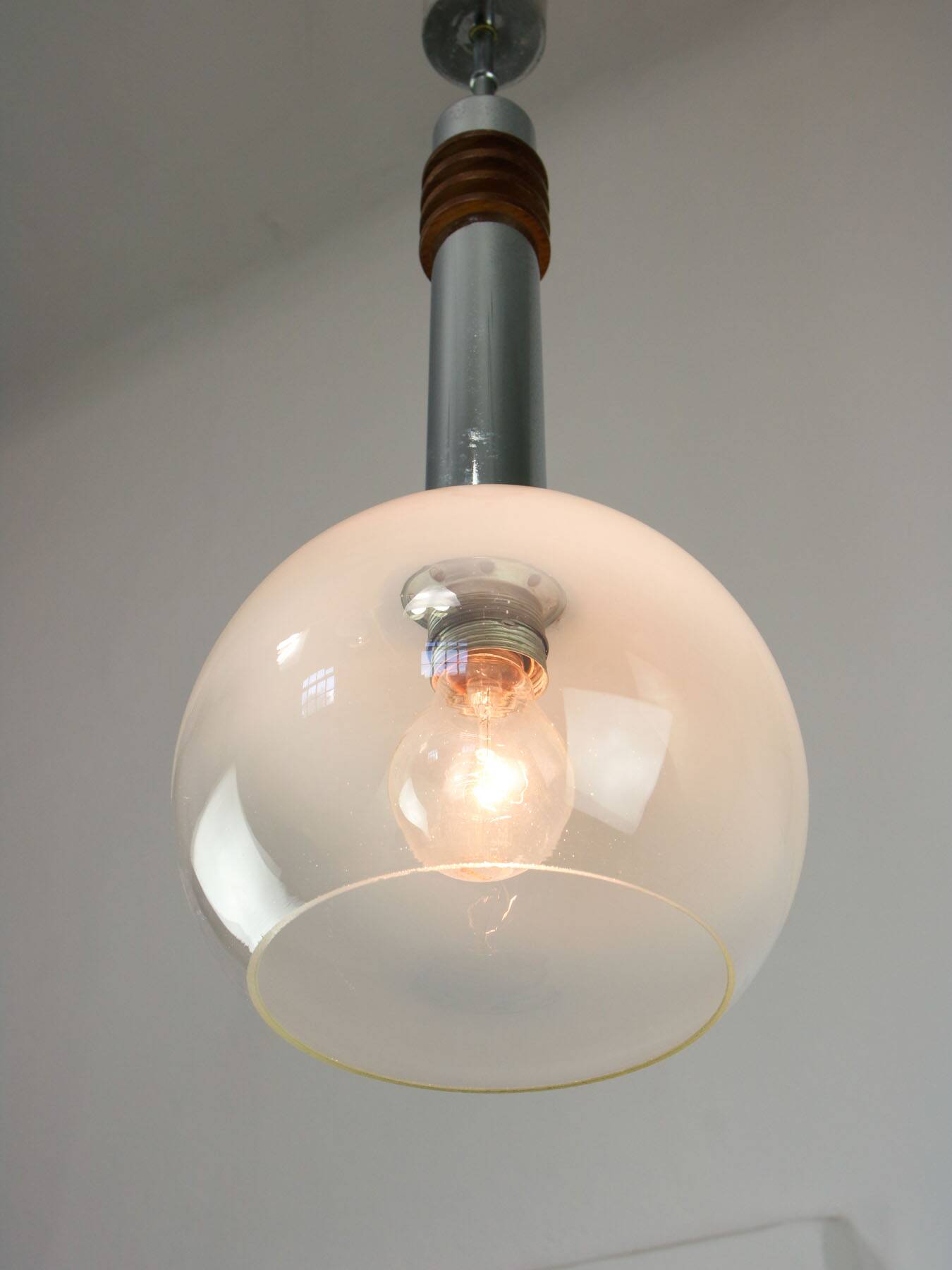 Vintage Italian Chrome and Glass Pendant Lamp